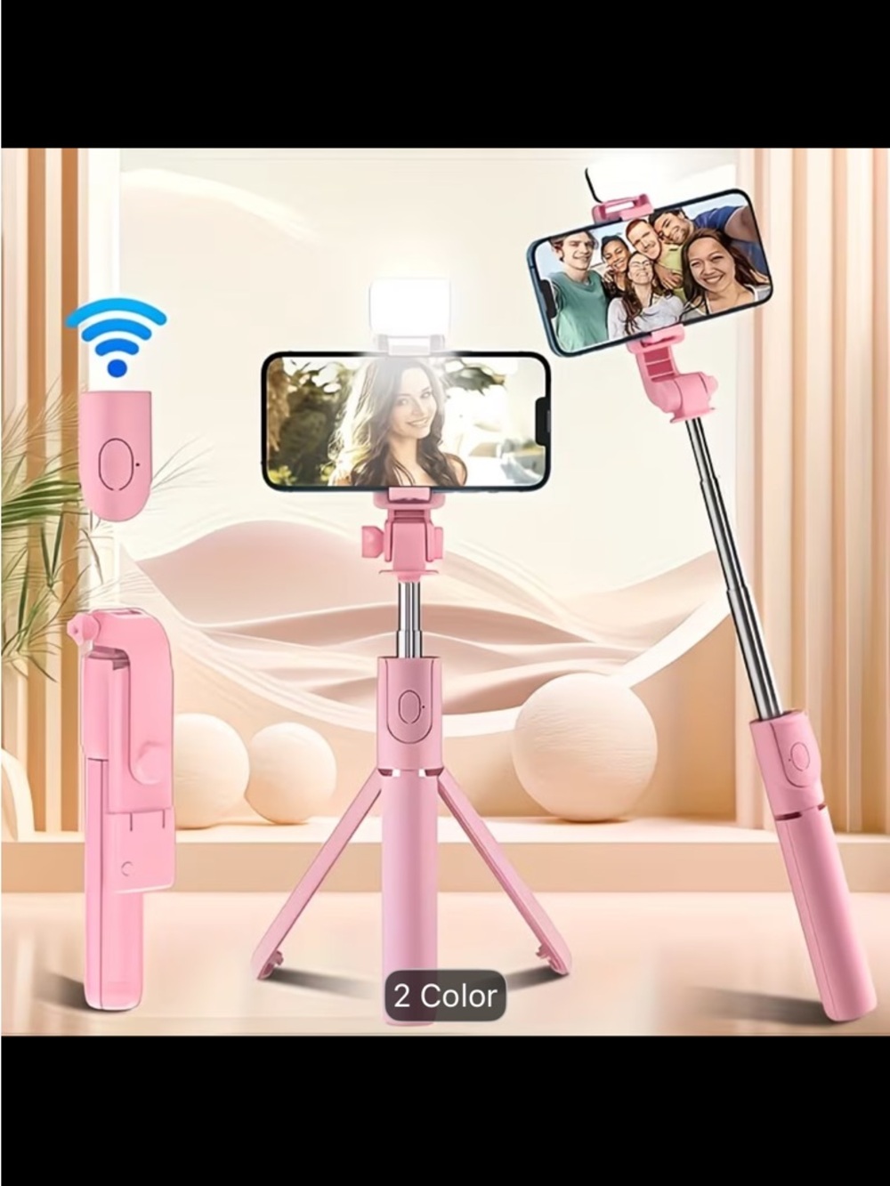 Pink 3-in-1 Selfie Stick Tripod with Bluetooth Remote Brand New